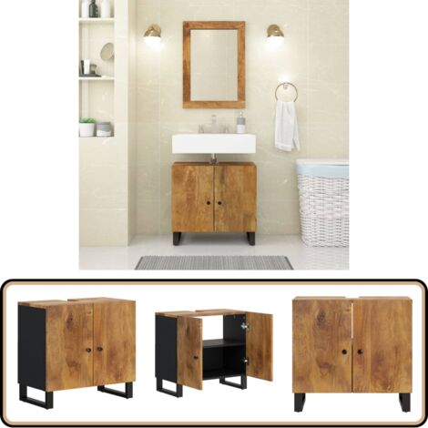 Waschbeckenunterschrank Massivholz Mango und Holzwerkstoff - Waschbeckenunterschrank - Badezimmermöbel - Badschränkchen - Mangoholz - Holzmöbel