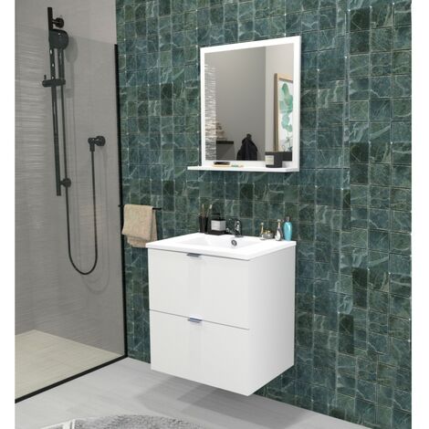 Waschbeckenunterschrank mit 2 Schubladen MALAGA 60 cm + Waschbecken / Weiss/