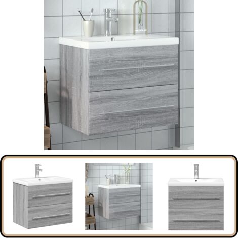 Waschbeckenunterschrank mit Einbaubecken Grau Sonoma-Eiche - Waschbeckenunterschrank - Holzwerkstoff Möbel - Badezimmermöbel - Graue Möbel - Eiche Möbel