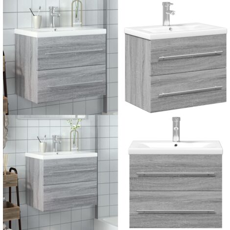 Waschbeckenunterschrank mit Einbaubecken Grau Sonoma-Eiche - Waschbeckenunterschrank - Holzwerkstoff Möbel - Badezimmermöbel - Graue Möbel - Eiche Möbel - Home & Living