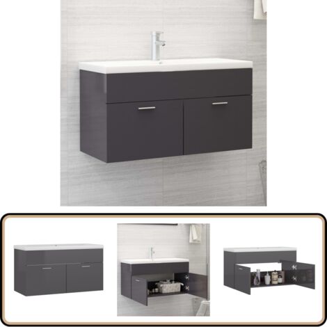 Waschbeckenunterschrank mit Einbaubecken Hochglanz-Grau - Waschbeckenunterschrank - Holzwerkstoff - Badezimmermöbel - Küchenmöbel - Grau