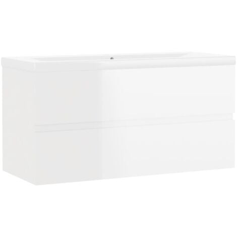 Waschbeckenunterschrank mit Einbaubecken Hochglanz-Weiß vidaXL