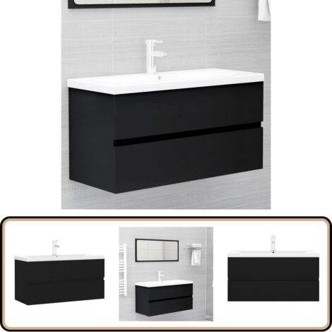 Waschbeckenunterschrank mit Einbaubecken Schwarz Holzwerkstoff - Waschbeckenunterschrank - Holzwerkstoff Möbel - Schwarzer Unterschrank - Badezimmerarmaturen - Einbauwaschbecken