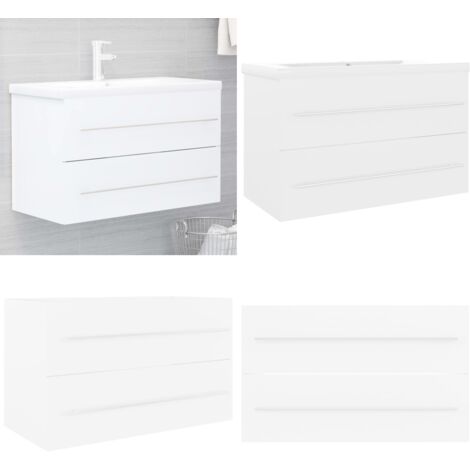 Waschbeckenunterschrank mit Einbaubecken Weiß Holzwerkstoff - Waschbeckenunterschrank - Holzwerkstoff Möbel - Badezimmermöbel - Weißer Waschtisch - Einbauwaschbecken - Home & Living