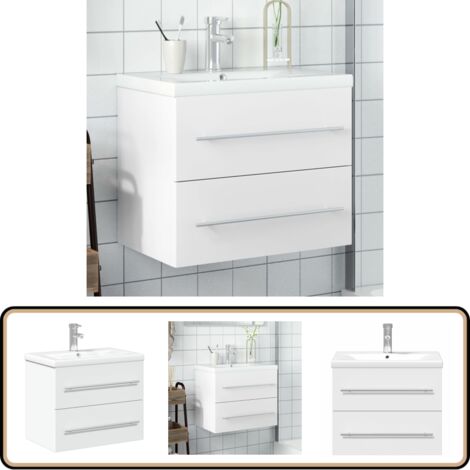 Waschbeckenunterschrank mit Einbaubecken Weiß - Waschbeckenunterschrank - Holzwerkstoff Möbel - Badezimmermöbel - Küchenwäsche - Spülbecken