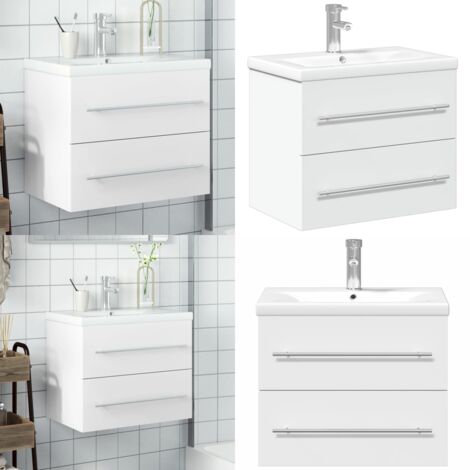 Waschbeckenunterschrank mit Einbaubecken Weiß - Waschbeckenunterschrank - Holzwerkstoff Möbel - Badezimmermöbel - Küchenwäsche - Spülbecken - Home & Living
