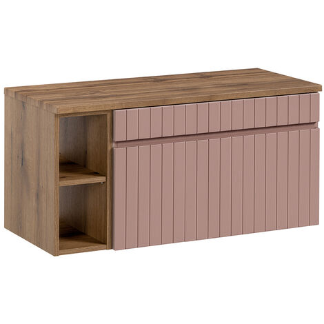Waschbeckenunterschrank mit Regal 100 cm IRAKLIO-56-ROSE rosa Eiche Nb., B/H/T ca. 100,4/48,5/46 cm