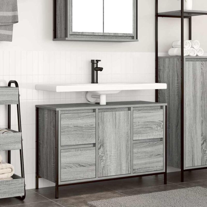 Waschbeckenunterschrank Mit Schubladen Grau Sonoma 90x34, 5x60cm Vidaxl