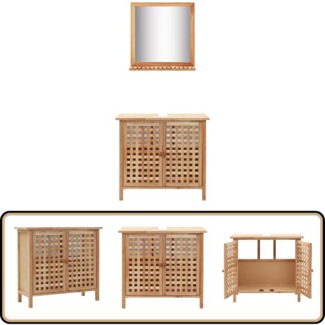 Waschbeckenunterschrank mit Spiegel Walnussholz Massiv - Waschbeckenunterschrank - Badezimmermöbel - Spiegel - Holzschrank - Walnuss