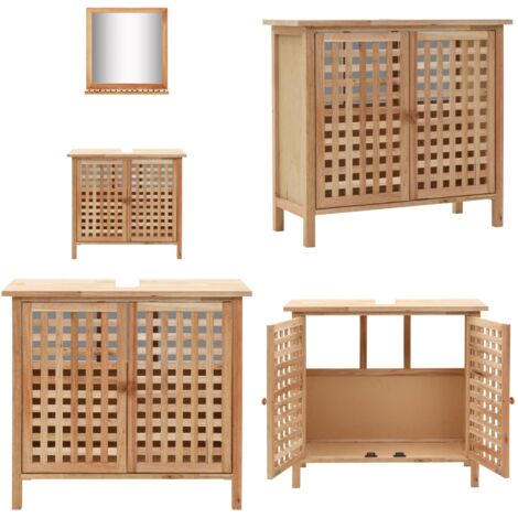 Waschbeckenunterschrank mit Spiegel Walnussholz Massiv - Waschbeckenunterschrank - Badezimmermöbel - Spiegel - Holzschrank - Walnuss - Home & Living