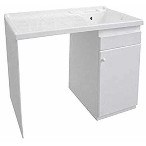 Waschbeckenunterschrank mit Waschmaschinenabdeckung 108x60 H.90 aus Kunstharz für den Außenbereich geeignet - Version mit Waschbecken rechts