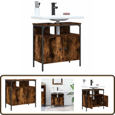 Waschbeckenunterschrank Räuchereiche 60x30x60 cm Holzwerkstoff - Badezimmermöbel - Waschbeckenunterschrank - Holzschrank - Unterschrank - Badezimmerorganisation