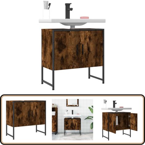 Waschbeckenunterschrank Räuchereiche 60x33x60 cm Holzwerkstoff - Badezimmermöbel - Waschbeckenunterschrank - Unterschrank - Holzwerkstoff - Pulverbeschichtet