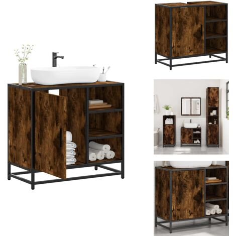 Waschbeckenunterschrank Räuchereiche 65x33x60 cm Holzwerkstoff - Waschbeckenunterschrank - Waschbeckenunterschränke - Waschbeckenschrank - Waschtisch
