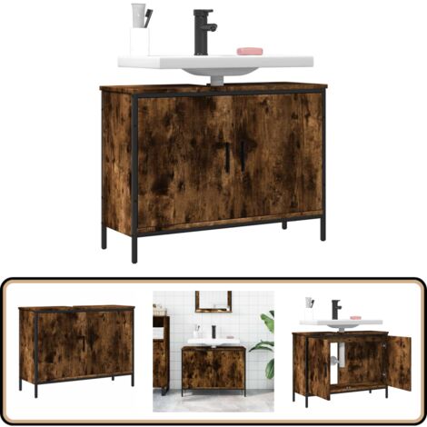 Waschbeckenunterschrank Räuchereiche 80x30x60 cm Holzwerkstoff - Badezimmermöbel - Holzschrank - Unterschrank - Waschbeckenunterschrank - Spiegelschrank