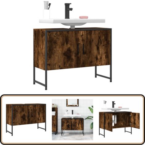 Waschbeckenunterschrank Räuchereiche 80x33x60 cm Holzwerkstoff - Waschbeckenunterschrank - Badezimmermöbel - Holzwerkstoff Möbel - Braun - Rauchfarbe