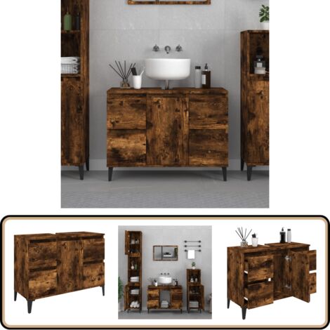 Waschbeckenunterschrank Räuchereiche 80x33x60 cm Holzwerkstoff - Waschbeckenunterschrank - Badezimmermöbel - Holzwerkstoffschrank - Rauchereiche - Spiegelschrank