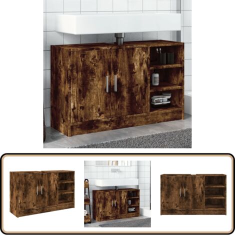 Waschbeckenunterschrank Räuchereiche 90x29x55 cm Holzwerkstoff - Waschtischunterschrank - Badezimmermöbel - Badschrank - Holzwerkstoff - Rauchereiche