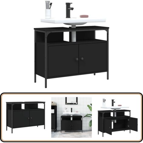 Waschbeckenunterschrank Schwarz 80x30x60 cm Holzwerkstoff - Badezimmermöbel - Waschbeckenunterschrank - Schubladenbadschrank - Unterschrank Badezimmer - Schwarz