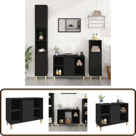 Waschbeckenunterschrank Schwarz 80x33x60 cm Holzwerkstoff - Badezimmermöbel - Schreibtisch - Waschbeckenunterschrank - Spiegelschrank - Handtuchhalter