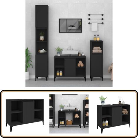 Waschbeckenunterschrank Schwarz 80x33x60 cm Holzwerkstoff - Waschbeckenunterschrank - Badezimmermöbel - Holzwerkstoffschrank - Schwarzer Schrank - Spiegelschrank