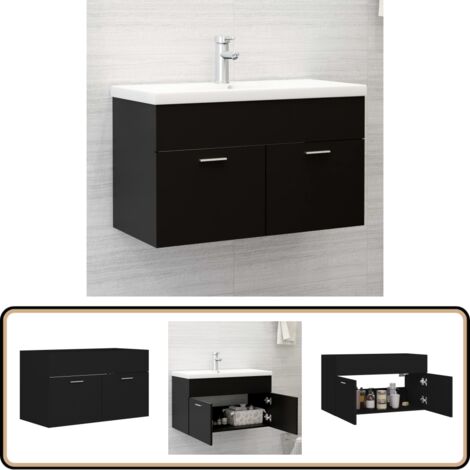 Waschbeckenunterschrank Schwarz 80x38,5x46 cm Holzwerkstoff - Waschtischschrank - Badezimmermöbel - Badeschrank - Holzwerkstoffschrank - Schwarzer Schrank