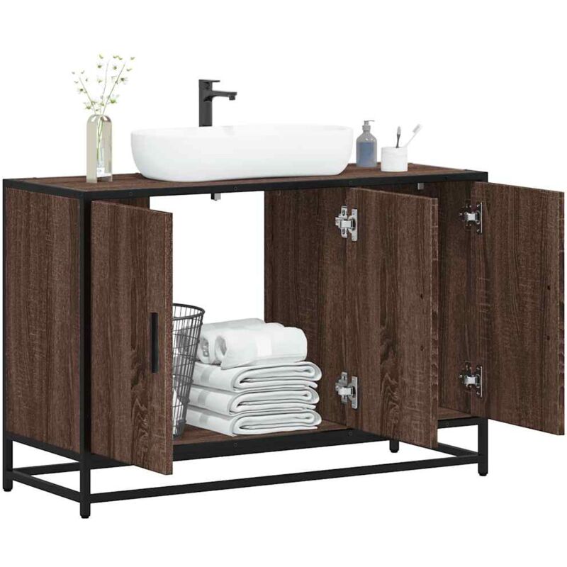 Waschbeckenunterschrank Braun Eichen-optik 90x33x60 Cm - Vidaxl