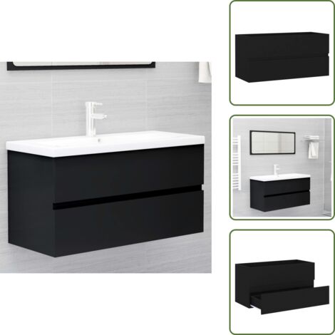 Waschbeckenunterschrank Schwarz 90x38,5x45 cm Holzwerkstoff - Waschtischschrank - Badezimmermöbel - Holzwerkstoffschrank - Schwarzer Schrank - Unterschrank