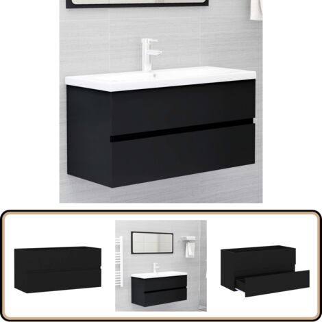 Waschbeckenunterschrank Schwarz 90x38,5x45 cm Holzwerkstoff - Waschtischschrank - Badezimmermöbel - Holzwerkstoffschrank - Schwarzer Schrank - Unterschrank