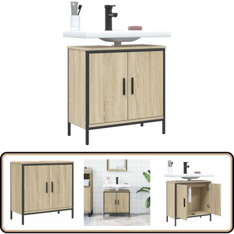 Waschbeckenunterschrank Sonoma-Eiche 60x30x60 cm Holzwerkstoff - Badezimmermöbel - Waschbeckenunterschrank - Unterschrank Badezimmer - Spiegelschrank - Handtuchhalter