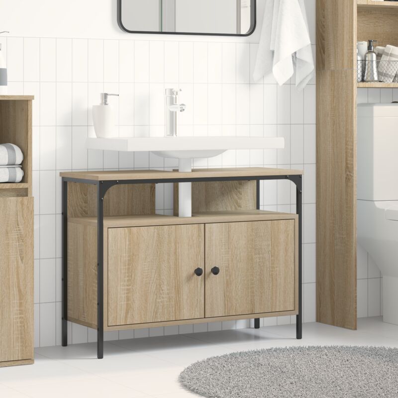 Badezimmer Waschbecken Schrank Mit Tür Braun 80 X 30 X 60 Cm Vidaxl