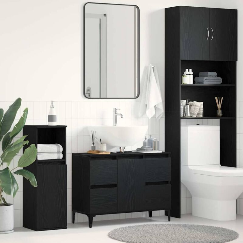 Waschbeckenunterschrank Im Badezimmer – Schwarz Eiche 80x33x60 Cm Aus Holzwerkstoff - Vidaxl