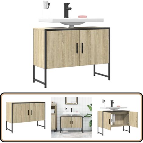 Waschbeckenunterschrank Sonoma-Eiche 80x33x60 cm Holzwerkstoff - Waschbeckenunterschrank - Badezimmermöbel - Holzwerkstoffschrank - Spiegelschrank - Unterschrank
