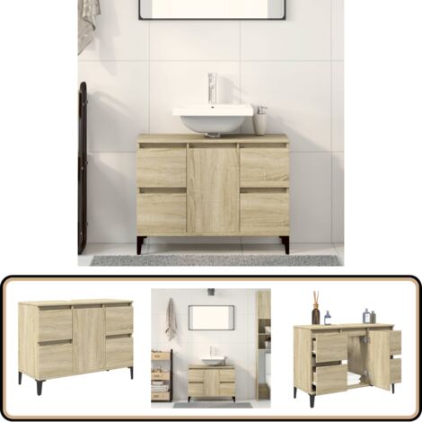Waschbeckenunterschrank Sonoma-Eiche 80x33x60 cm Holzwerkstoff - Waschtischunterschrank - Badezimmermöbel - Holzwerkstoff Möbel - Spiegelschrank - Unterbauschrank