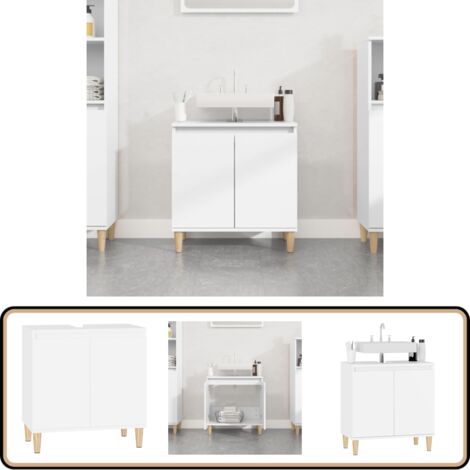 Waschbeckenunterschrank Weiß 58x33x60 cm Holzwerkstoff - Waschtisch Unterschrank - Badezimmermöbel - Schubladenbadschrank - Weißer Kleiderschrank - Holzschreibtisch