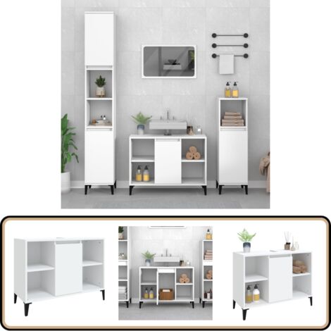 Waschbeckenunterschrank Weiß 80x33x60 cm Holzwerkstoff - Waschbeckenunterschrank - Badezimmermöbel - Holzwerkstoffschrank - Weißer Schrank - Spiegelschrank