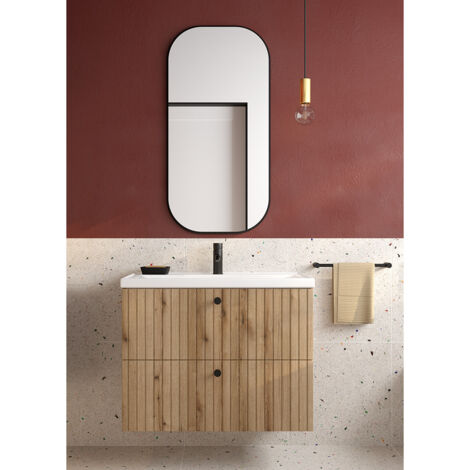 Waschplatz Set 2-teilig, 80 cm Waschtisch, Eiche RIVA-107