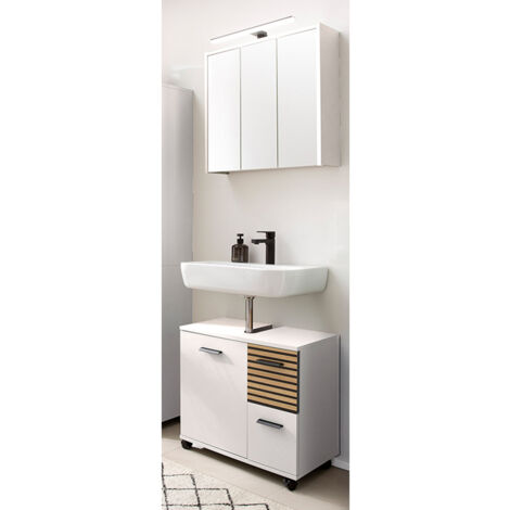 Waschplatz Set, 65 cm Waschbeckenunterschrank, weiß matt, Akustikpaneel-Optik KANE-80