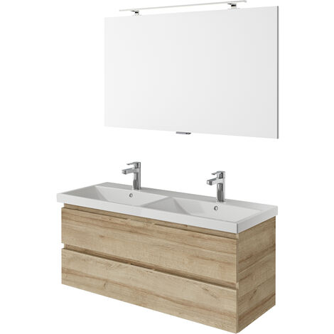 Waschplatz Set, grifflos, 120 cm breit, in Riviera Eiche Nb. mit Doppelwaschbecken VILLATORO-66, B/H/T ca. 120/200/45 cm