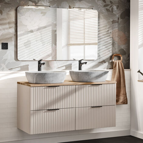 Waschplatz Set mit 120cm Waschtisch, 2-teilig, in kaschmir und Eiche, ADELAIDE-56-CASHMERE