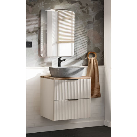 Waschplatz Set mit 60cm Waschtisch, 2-teilig, in kaschmir und Eiche, ADELAIDE-56-CASHMERE