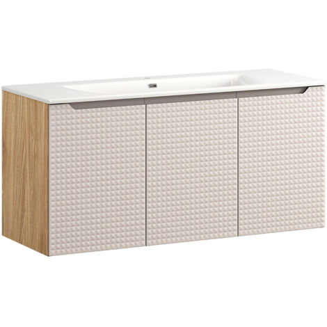 Waschtisch 120 cm in Eiche mit beige, LONDON-56-BEIGE, mit Waschbecken