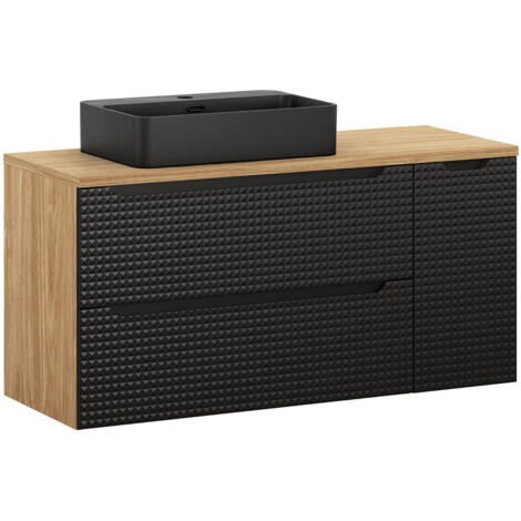Waschtisch 120 cm in Eiche mit schwarz, LONDON-56-BLACK, mit Waschbecken