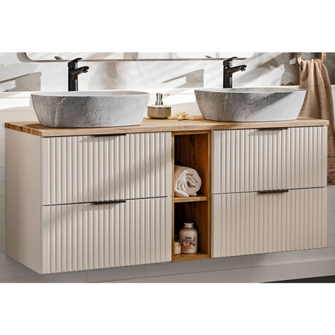 Waschtisch 140cm, in kaschmir und Eiche, ADELAIDE-56-CASHMERE