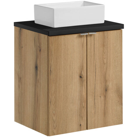 Waschtisch 50cm, in Eiche und schwarz, NEWPORT-56-OAK