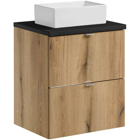 Waschtisch 50cm, in Eiche und schwarz, NEWPORT-56-OAK