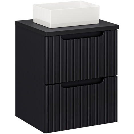 Waschtisch 50cm, in schwarz, gerillte Front, NEWPORT-56-BLACK