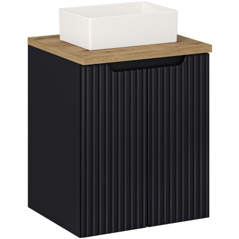 Waschtisch 50cm, in schwarz mit Eiche, gerillte Front, NEWPORT-56-BLACK