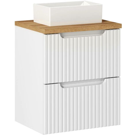 Waschtisch 50cm mit Keramikwaschbecken, weiß und Eiche, NEWPORT-56-WHITE