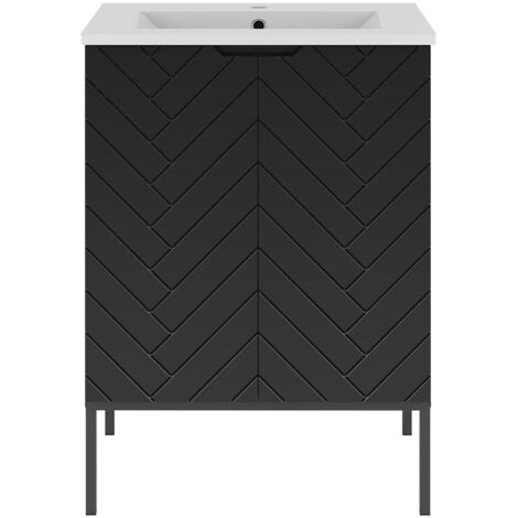 Waschtisch 60 cm breit in schwarz matt mit gefrästen Fronten ANGERA-140